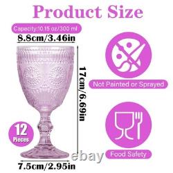 Scawim Pack of 12 Glass Goblets Wine Glassware, 10 oz, Purple