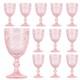 Scawim Pink Glass Goblets Wine Glassware 10 Oz Vintage Wine Glasses Set Of 12