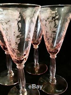 Se of 4 Vintage Tiffin Pink Flanders Wine Goblets 6'