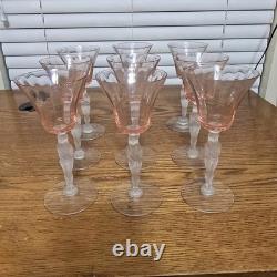 Seneca Pink Crystal Frosted Bashfull Nude Stem Cocktail/Wine Glasses Vintage