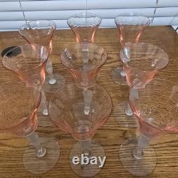 Seneca Pink Crystal Frosted Bashfull Nude Stem Cocktail/Wine Glasses Vintage
