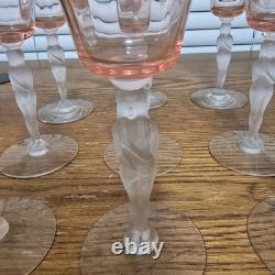Seneca Pink Crystal Frosted Bashfull Nude Stem Cocktail/Wine Glasses Vintage