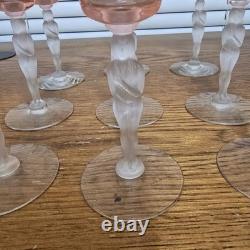 Seneca Pink Crystal Frosted Bashfull Nude Stem Cocktail/Wine Glasses Vintage