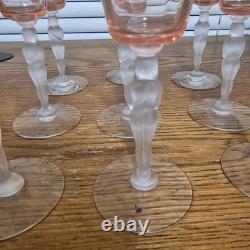 Seneca Pink Crystal Frosted Bashfull Nude Stem Cocktail/Wine Glasses Vintage