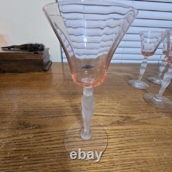 Seneca Pink Crystal Frosted Bashfull Nude Stem Cocktail/Wine Glasses Vintage