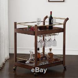 Serving Cart Kitchen Bar Storage Rolling Glass Wine Trolley Table Vintage Wood