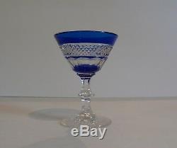 Set/10 Vintage Crystal Wine Goblets, Cobalt Cut-to-Clear