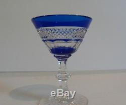 Set/10 Vintage Crystal Wine Goblets, Cobalt Cut-to-Clear