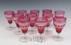 Set 11 Vintage 3oz Cranberry Cut Crystal 4.25 Cordial Sherry Port Wine Glasses