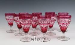 Set 11 Vintage 3oz Cranberry Cut Crystal 4.25 Cordial Sherry Port Wine Glasses