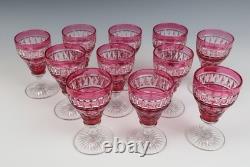 Set 11 Vintage 3oz Cranberry Cut Crystal 4.25 Cordial Sherry Port Wine Glasses