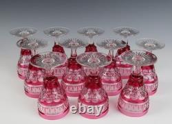 Set 11 Vintage 3oz Cranberry Cut Crystal 4.25 Cordial Sherry Port Wine Glasses