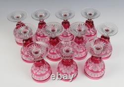 Set 11 Vintage 3oz Cranberry Cut Crystal 4.25 Cordial Sherry Port Wine Glasses