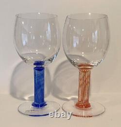 Set 2 Rare HTF Vintage Kosta Boda FILIPPA Wine Glasses Blue Orange Kjell Engman