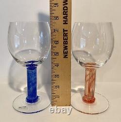 Set 2 Rare HTF Vintage Kosta Boda FILIPPA Wine Glasses Blue Orange Kjell Engman