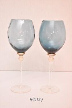 Set 2 Union Street Sienna Smokey Blue Bordeaux Wine Glasses Goblets Stemware