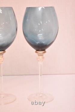 Set 2 Union Street Sienna Smokey Blue Bordeaux Wine Glasses Goblets Stemware