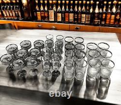 Set 30 Vintage MCM Dorothy Thorpe Era Silver Platinum Rings Cocktail Bar Glasses