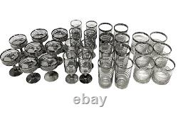 Set 30 Vintage MCM Dorothy Thorpe Era Silver Platinum Rings Cocktail Bar Glasses