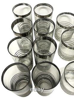 Set 30 Vintage MCM Dorothy Thorpe Era Silver Platinum Rings Cocktail Bar Glasses