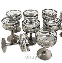 Set 30 Vintage MCM Dorothy Thorpe Era Silver Platinum Rings Cocktail Bar Glasses