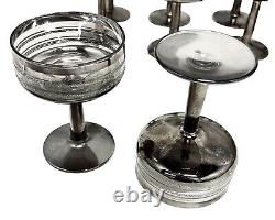 Set 30 Vintage MCM Dorothy Thorpe Era Silver Platinum Rings Cocktail Bar Glasses