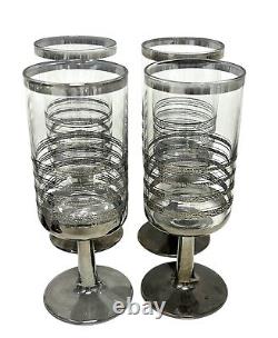 Set 30 Vintage MCM Dorothy Thorpe Era Silver Platinum Rings Cocktail Bar Glasses