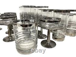 Set 30 Vintage MCM Dorothy Thorpe Era Silver Platinum Rings Cocktail Bar Glasses