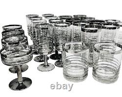 Set 30 Vintage MCM Dorothy Thorpe Era Silver Platinum Rings Cocktail Bar Glasses