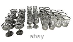 Set 30 Vintage MCM Dorothy Thorpe Era Silver Platinum Rings Cocktail Bar Glasses