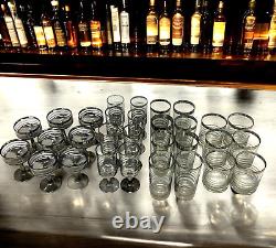 Set 30 Vintage MCM Dorothy Thorpe Era Silver Platinum Rings Cocktail Bar Glasses