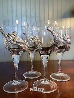 Set/4 Selangor Frankli Wild Pewter Clad Leopard/Cheetah Wine Glasses Vtg Barware