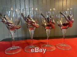 Set/4 Selangor Frankli Wild Pewter Clad Leopard/Cheetah Wine Glasses Vtg Barware