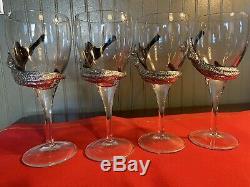 Set/4 Selangor Frankli Wild Pewter Clad Leopard/Cheetah Wine Glasses Vtg Barware