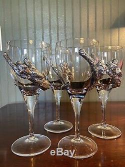 Set/4 Selangor Frankli Wild Pewter Clad Leopard/Cheetah Wine Glasses Vtg Barware