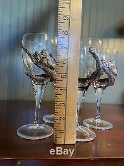 Set/4 Selangor Frankli Wild Pewter Clad Leopard/Cheetah Wine Glasses Vtg Barware