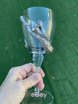 Set/4 Selangor Frankli Wild Pewter Clad Leopard/Cheetah Wine Glasses Vtg Barware