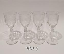 Set/4 Vintage Rock Sharpe Crystal Floral Etched Wine Glasses, Hand Blown 7 5/8T
