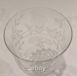 Set/4 Vintage Rock Sharpe Crystal Floral Etched Wine Glasses, Hand Blown 7 5/8T