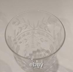 Set/4 Vintage Rock Sharpe Crystal Floral Etched Wine Glasses, Hand Blown 7 5/8T