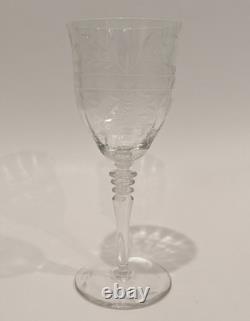 Set/4 Vintage Rock Sharpe Crystal Floral Etched Wine Glasses, Hand Blown 7 5/8T