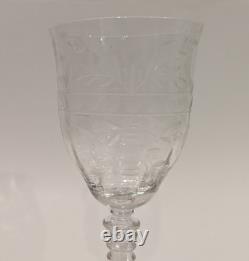 Set/4 Vintage Rock Sharpe Crystal Floral Etched Wine Glasses, Hand Blown 7 5/8T