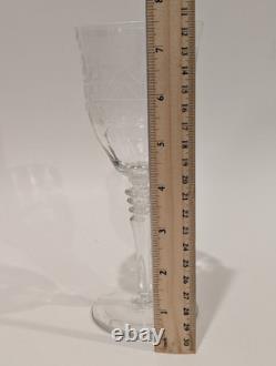 Set/4 Vintage Rock Sharpe Crystal Floral Etched Wine Glasses, Hand Blown 7 5/8T