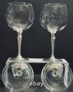 Set 5 German Crystal Balloon Wine Glass Pewter Stems Zinn WMF Marked Vintage