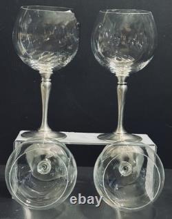 Set 5 German Crystal Balloon Wine Glass Pewter Stems Zinn WMF Marked Vintage