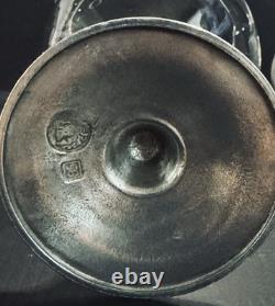 Set 5 German Crystal Balloon Wine Glass Pewter Stems Zinn WMF Marked Vintage