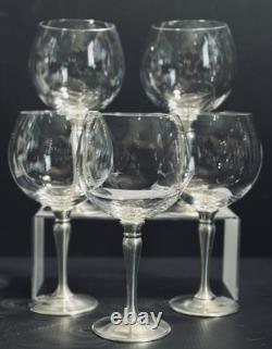Set 5 German Crystal Balloon Wine Glass Pewter Stems Zinn WMF Marked Vintage