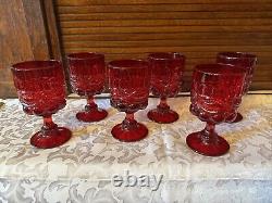 Set 6 Mosser Vintage Ruby Red Eyewinker Footed Glass Water Wine Goblets EUC