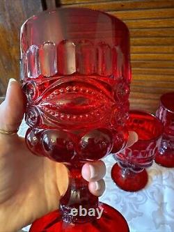 Set 6 Mosser Vintage Ruby Red Eyewinker Footed Glass Water Wine Goblets EUC