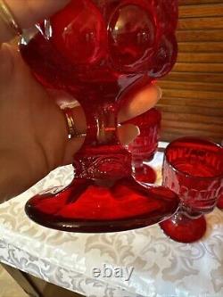 Set 6 Mosser Vintage Ruby Red Eyewinker Footed Glass Water Wine Goblets EUC